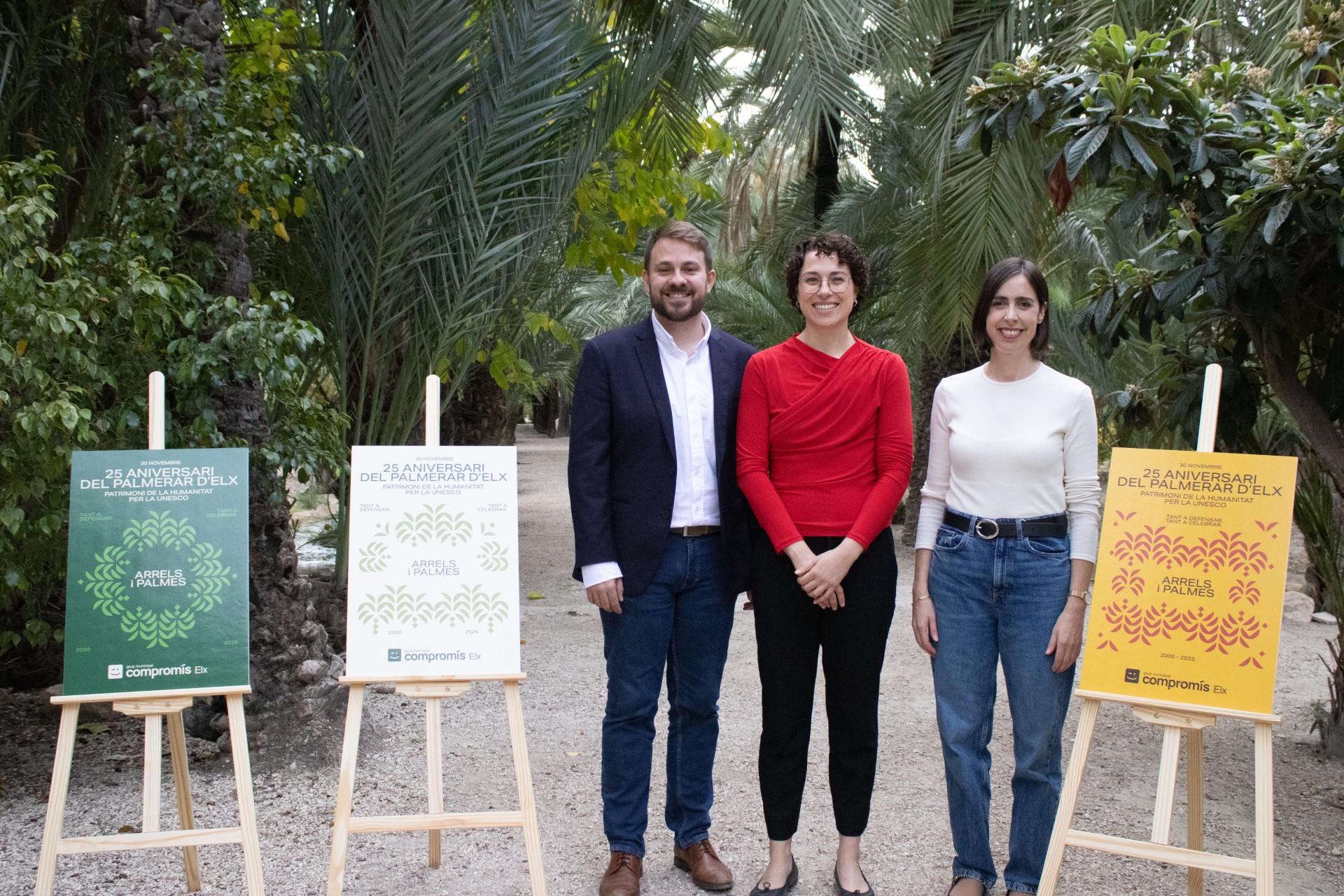 El diputado del Congreso de los Diputados, Alberto Ibáñez, la portavoz adjunta a Les Corts, Aitana Más y la portavoz del grupo municipal de Compromís per Elx, Esther Díez.